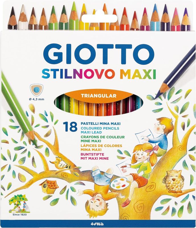 Giotto Stilnovo Maxi Colored Pencil Crayons, 18-Color Case