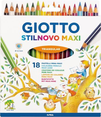 Pastelli Colorati a Matita Giotto Stilnovo Maxi, Astuccio 18 Colori