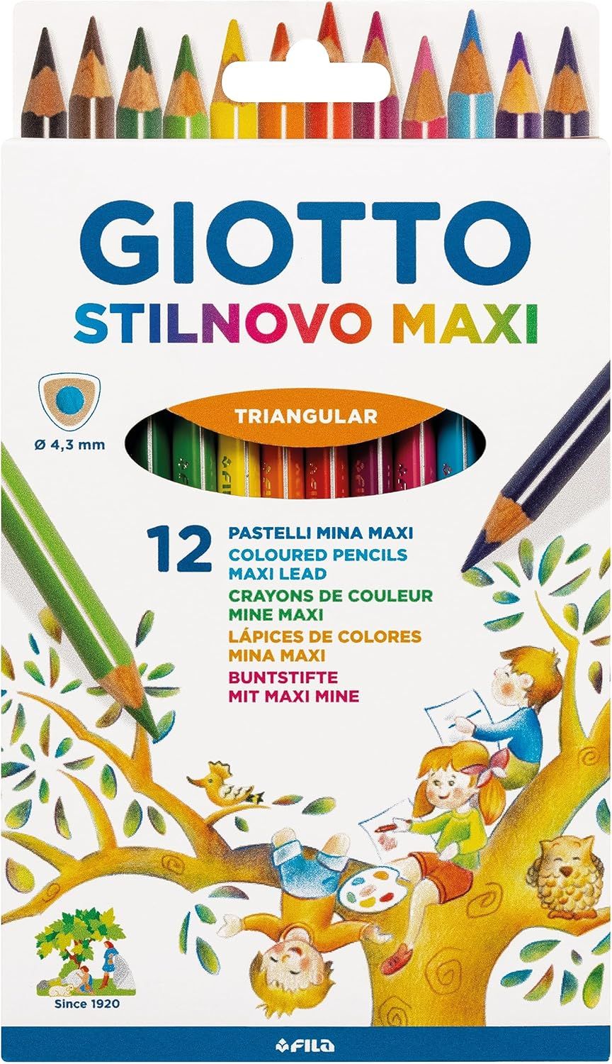 Giotto Stilnovo Maxi Colored Pencil Crayons, 12-Color Case