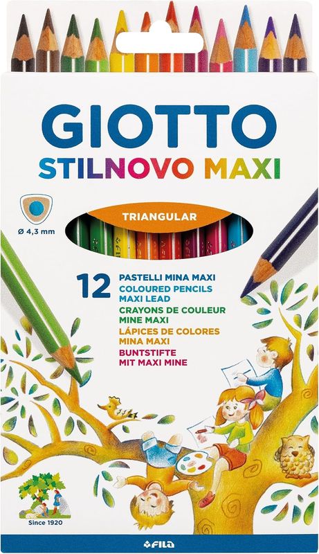 Giotto Stilnovo Maxi Colored Pencil Crayons, 12-Color Case