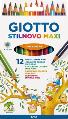 Giotto Stilnovo Maxi Colored Pencil Crayons, 12-Color Case