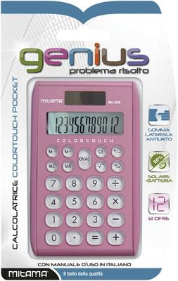 MITAMA CALCULATOR 12 digits 7.5X12 cm DUAL POWER GENIUS, assorted colors