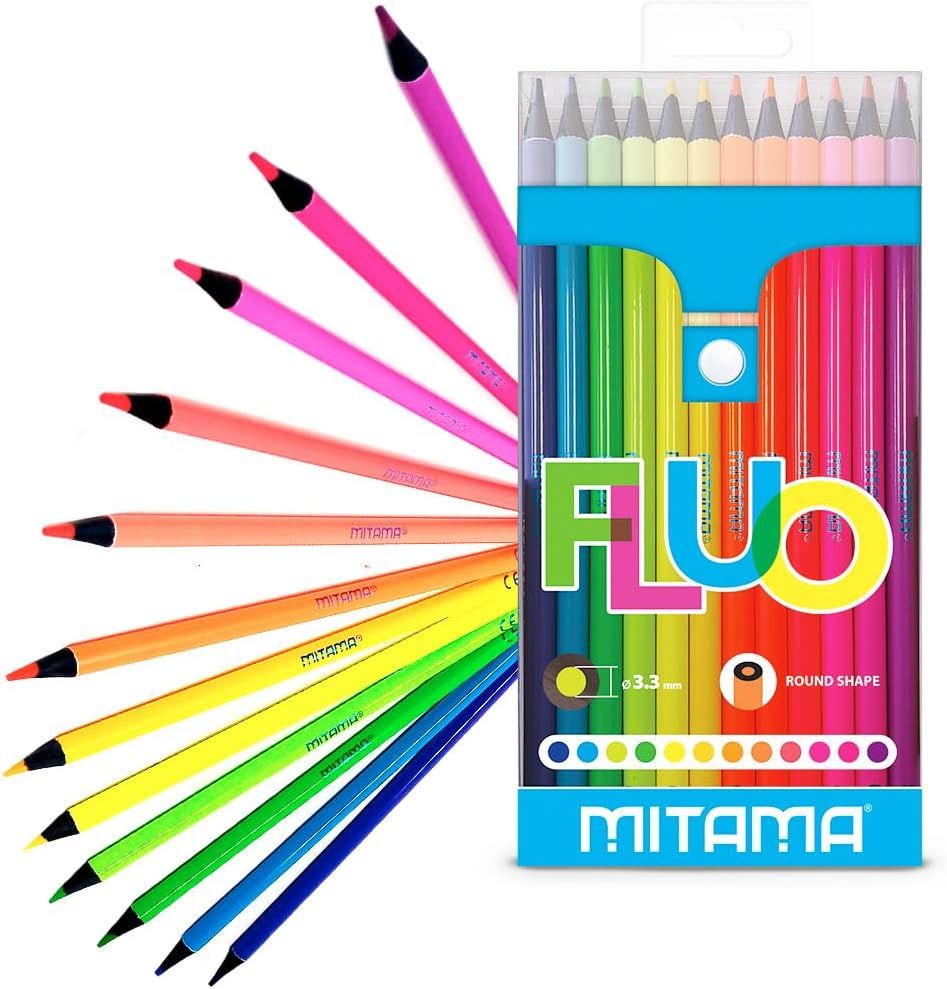 Mitama - 12 Fluorescent Lacquered Pastels - Lead with Large Line 3.3 mm