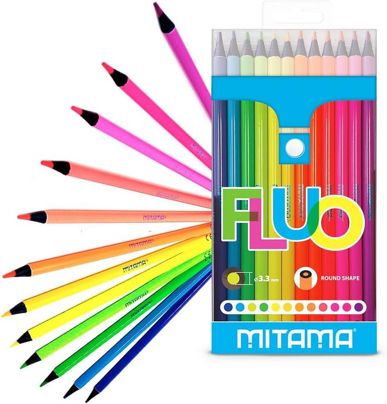 Mitama - 12 Fluorescent Lacquered Pastels - Lead with Large Line 3.3 mm