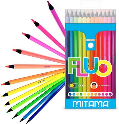 Mitama - 12 Fluorescent Lacquered Pastels - Lead with Large Line 3.3 mm