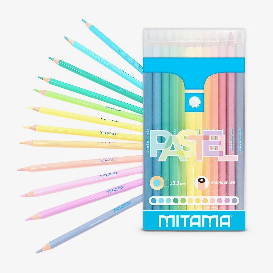 MITAMA - PASTEL Pastels - Pack of 12 lacquered pastels - Lead with large stroke 3.3 mm