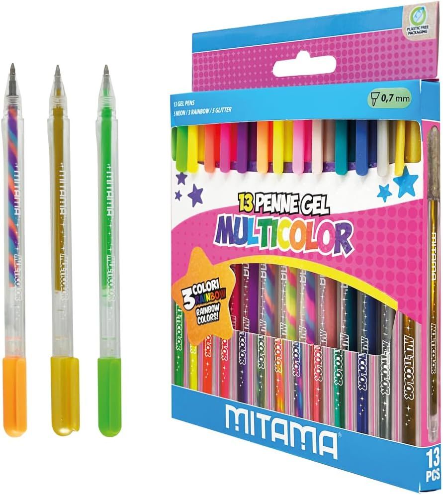 Mitama – Glitter, Fluo and Rainbow Gel Pens - 13-Piece Case