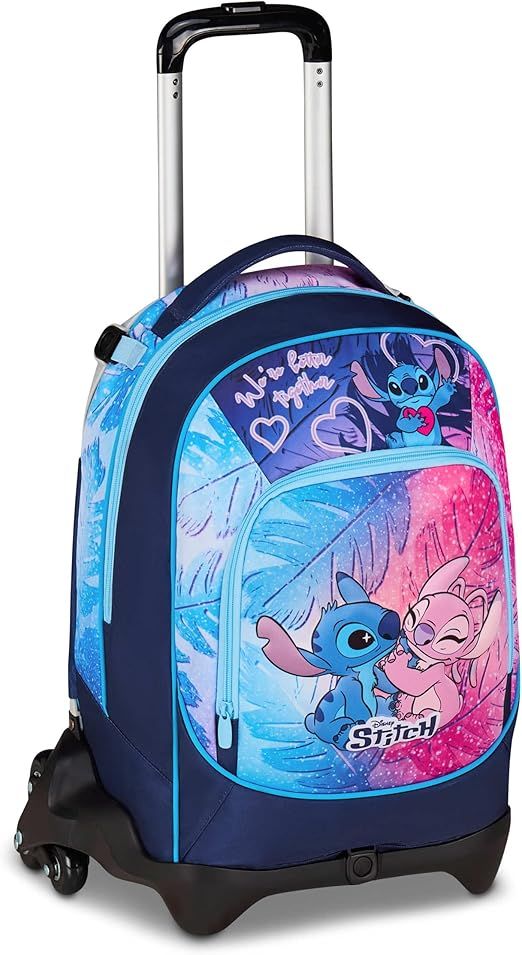 Seven Trolley Lilo &amp; Stitch School Jack 3 Wheels, Blue, Backpack With Detachable Trolley 33 Liters