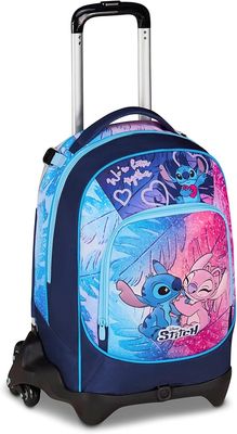 Seven Trolley Lilo &amp; Stitch School Jack 3 Wheels, Blue, Backpack With Detachable Trolley 33 Liters