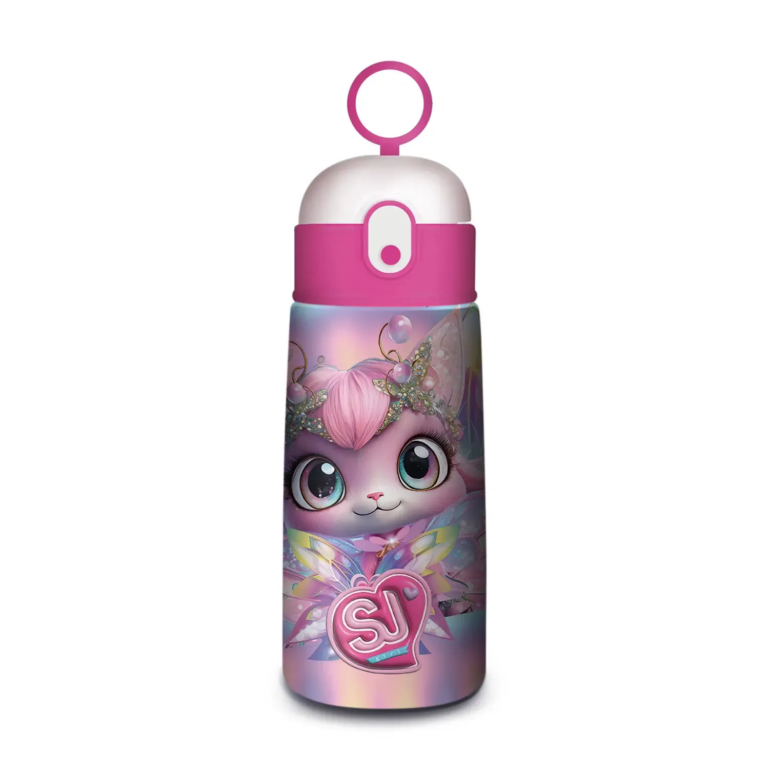SJ GANG Stainless Steel Thermal Water Bottle, Animals, Kitten with Crown