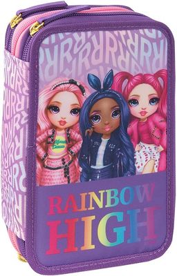3-zip pencil case with Rainbow High kit