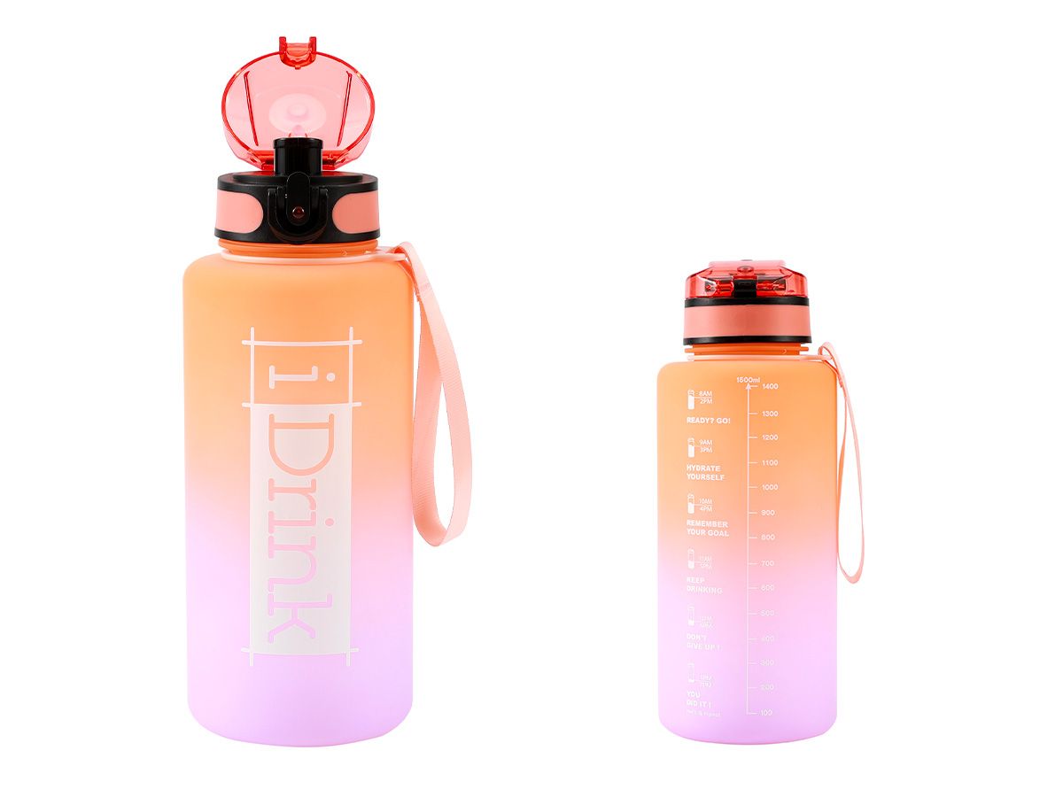 Motivational Tritan Water Bottle 1500 ml Orange and Purple