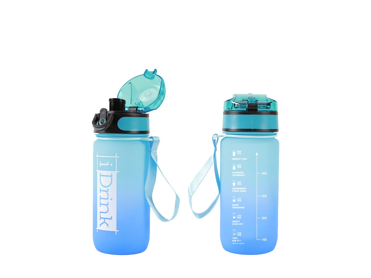 Motivational Tritan Water Bottle 500 ml Light Blue and Blue