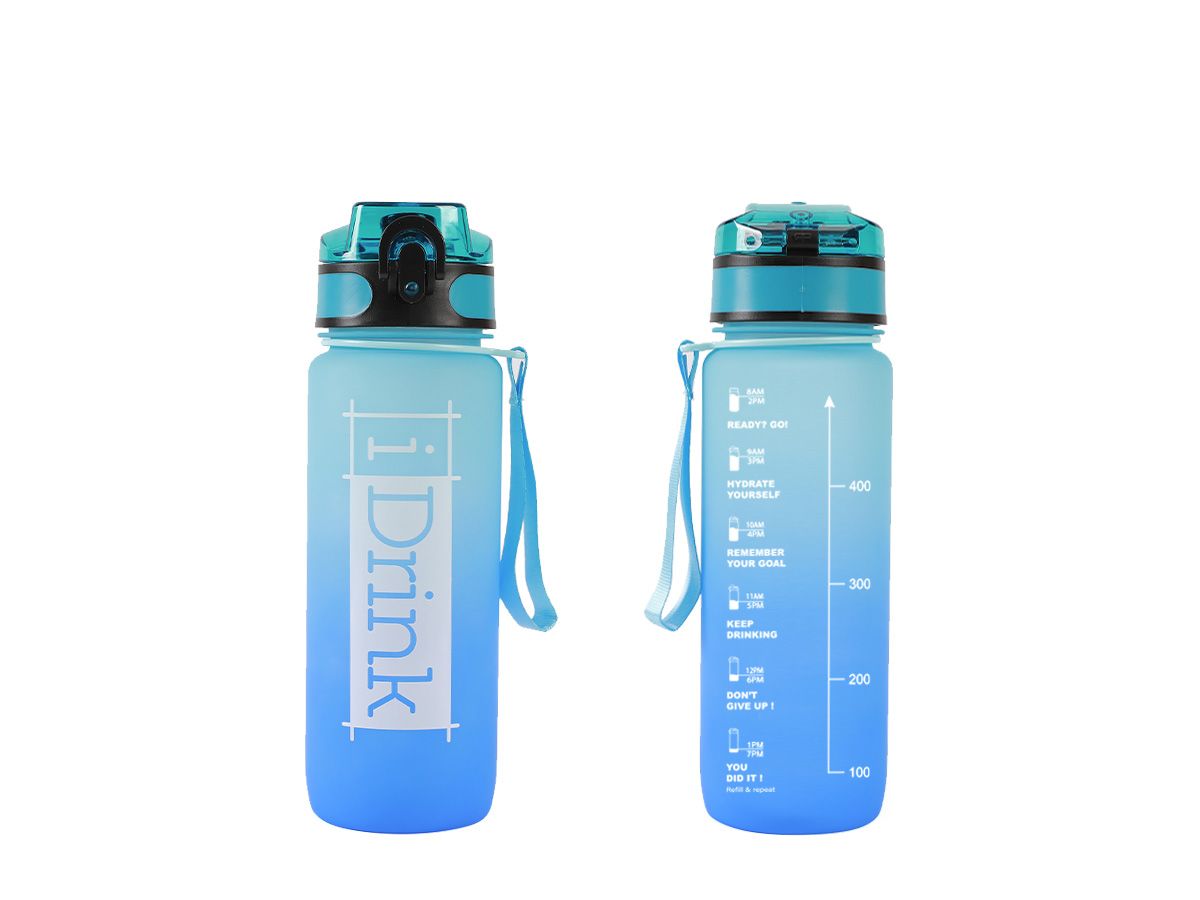 Motivational Tritan Water Bottle 750 ml Light Blue and Blue