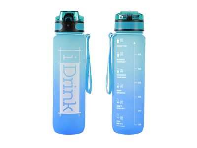 Motivational Tritan Water Bottle 1000 ml Light Blue and Blue