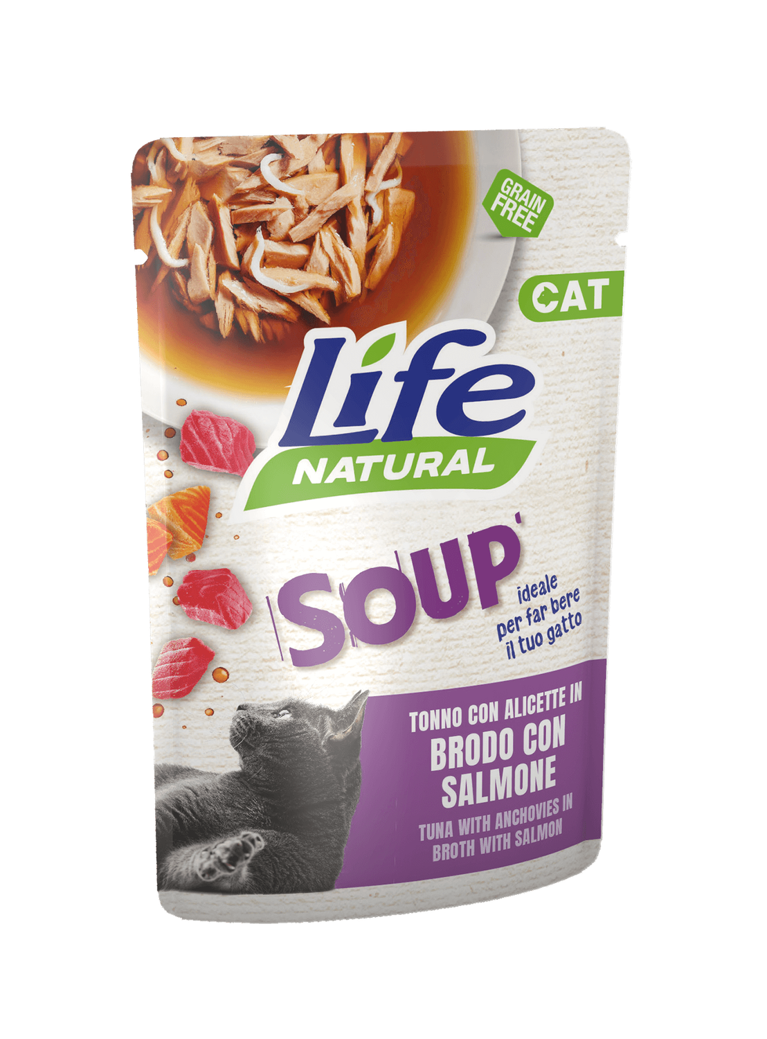 Life Natural Cat - Tonno con alicette in brodo con salmone  - buste 60g