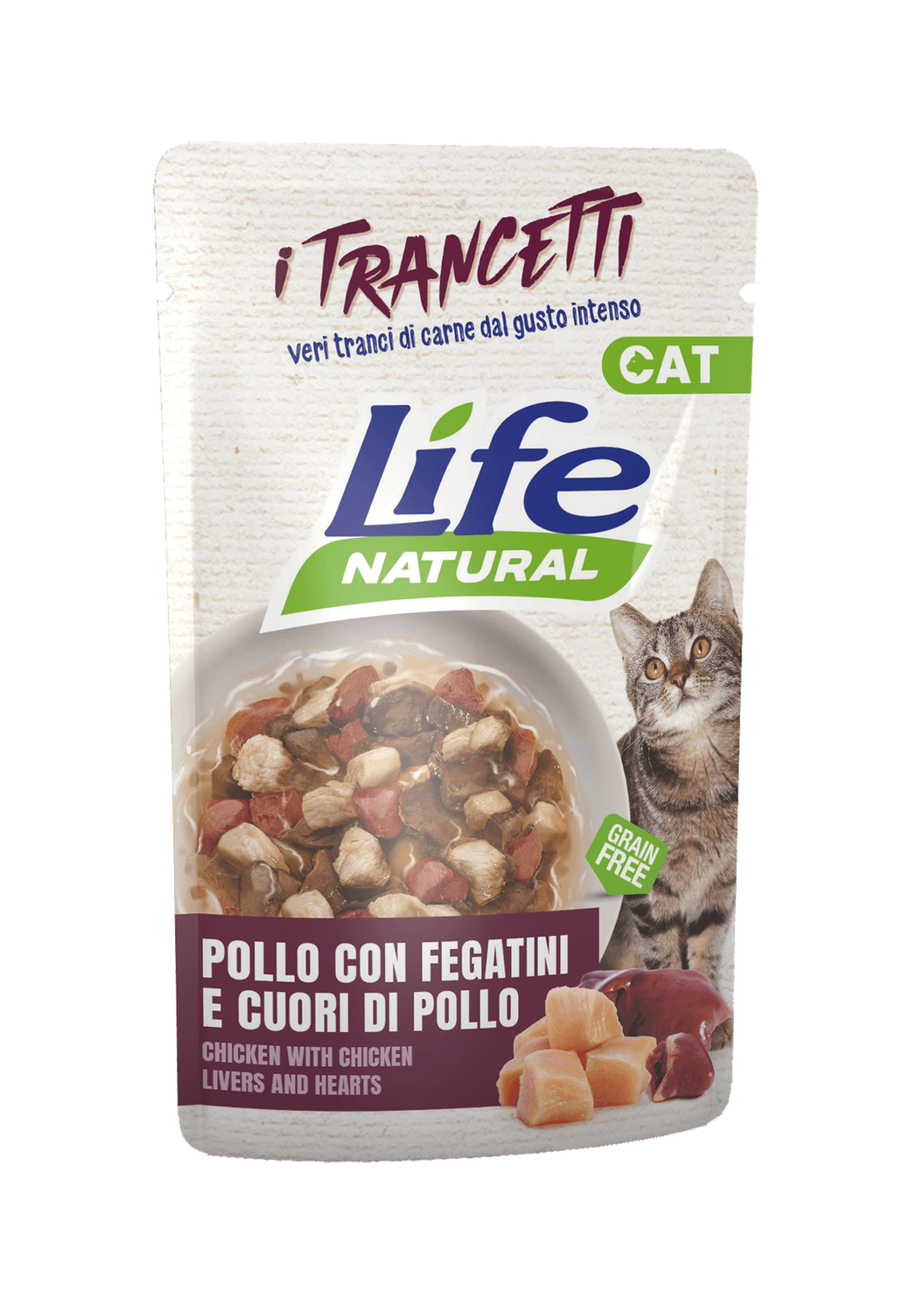 Life Natural Cat - Pollo con fegatini e cuori di pollo  - buste 55gr