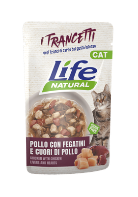 Life Natural Cat - Pollo con fegatini e cuori di pollo  - buste 55gr