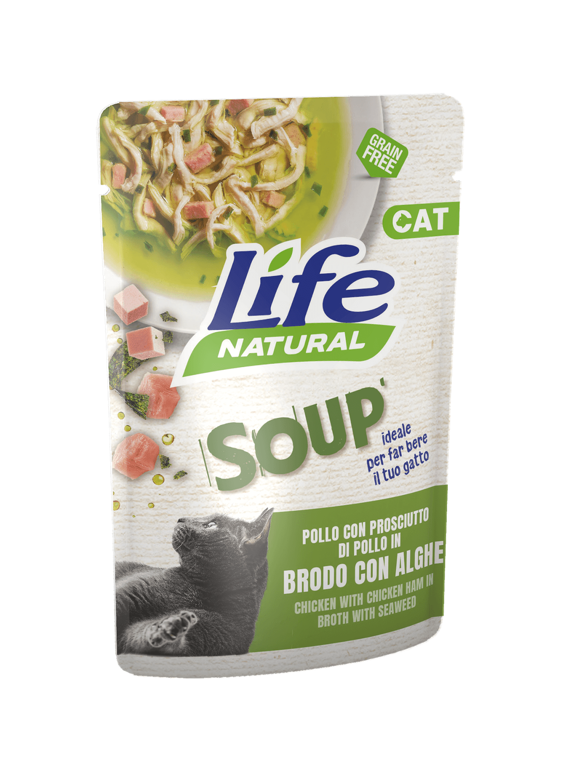 Life Natural Cat - Pollo con prosciutto di pollo in brodo con alghe - buste 60g