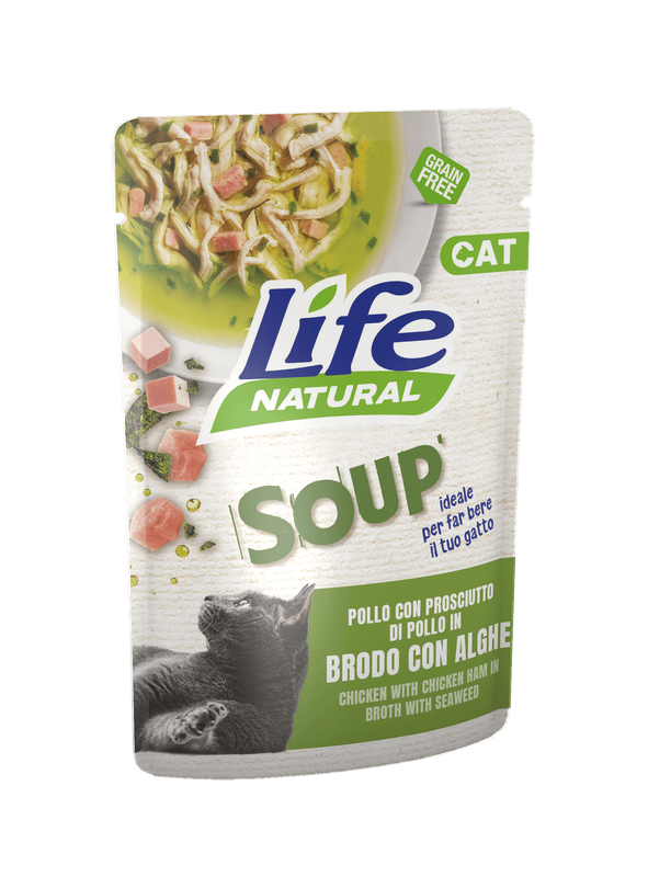 Life Natural Cat - Pollo con prosciutto di pollo in brodo con alghe - buste 60g