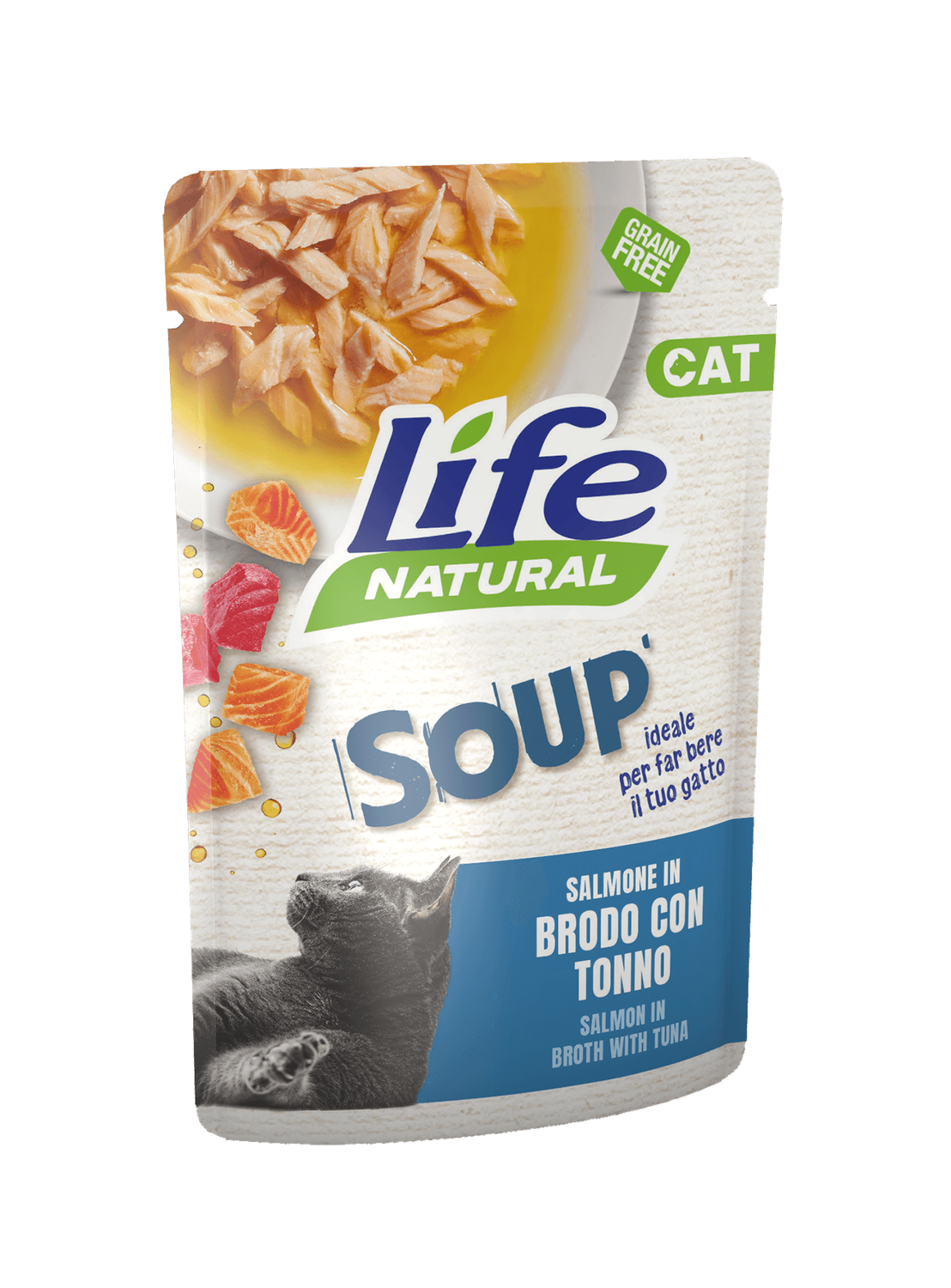 Life Natural Cat - Salmone in brodo con tonno - buste 60g