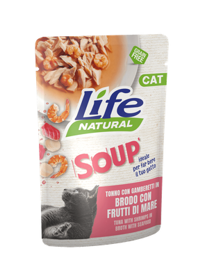 Life Natural Cat - Tonno con gamberetti in brodo con frutti di mare - buste 60g