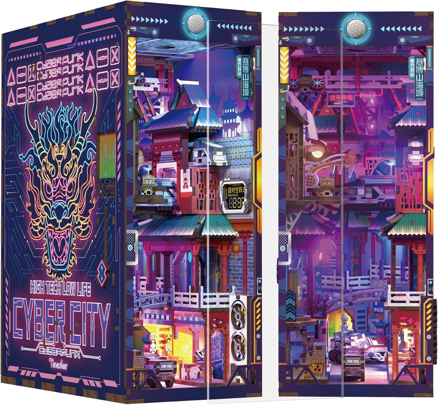 TONECHEER 3D Wooden Puzzle DIY Book Nook Kit (Cyber City)