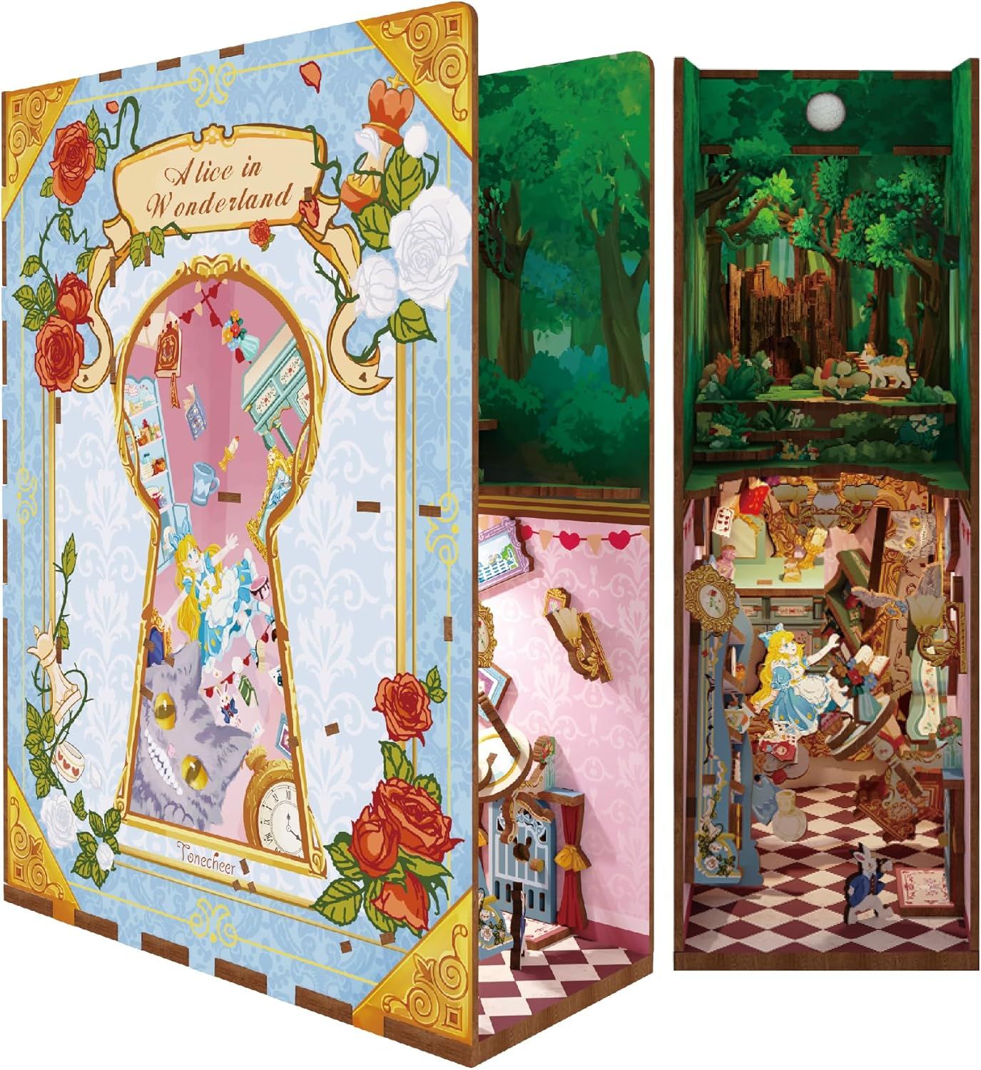 TONECHEER 3D Wooden Puzzle DIY Book Nook Kit (Alice in Wonderland)