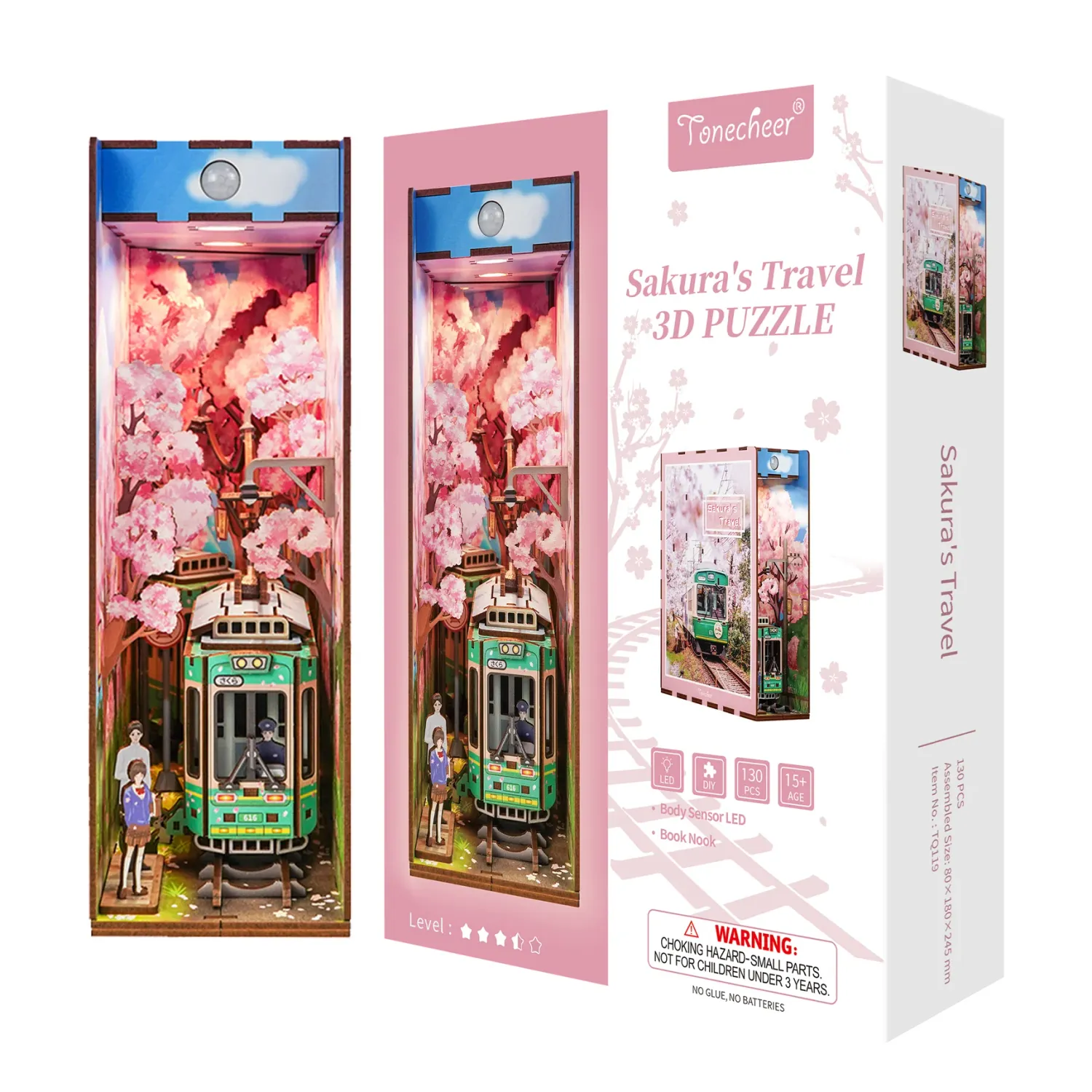 TONECHEER 3D Wooden Puzzle DIY Book Nook Kit (Sakura&#39;s Travel)