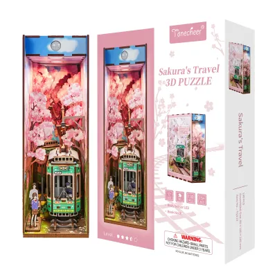 TONECHEER 3D Wooden Puzzle DIY Book Nook Kit (Sakura&#39;s Travel)