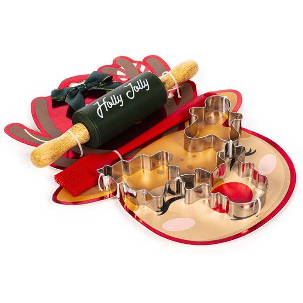 TRI COASTAL - SET WITH SPATULA, ROLLING PIN AND COOKIE CUTTERS - Reindeer