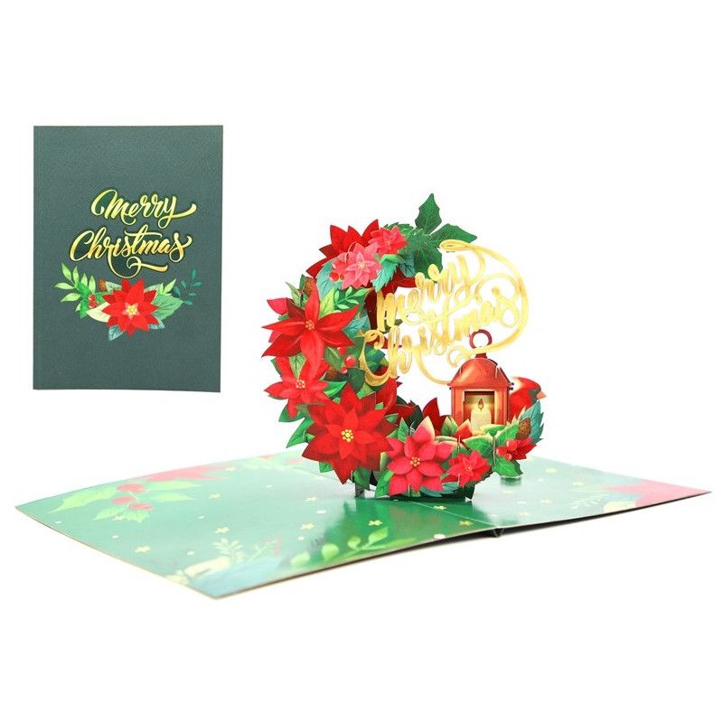 Origami Christmas Greeting Card - Merry Christmas Poinsettia