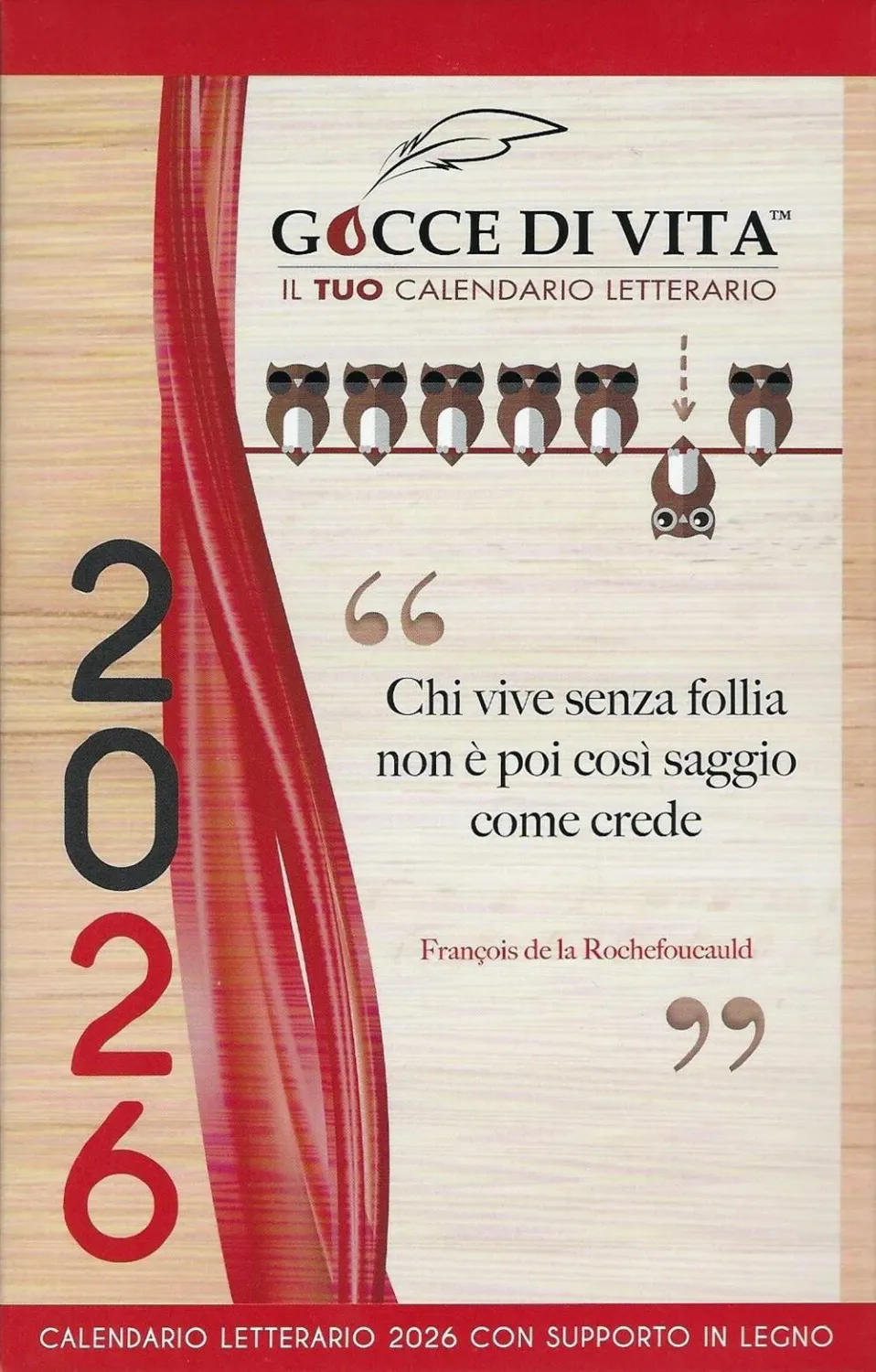 Calendario Letterario Gocce di Vita 2026 con Supporto in Legno