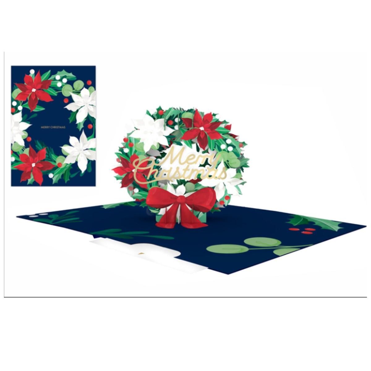 Origami Christmas Greeting Card - Merry Christmas Wreath