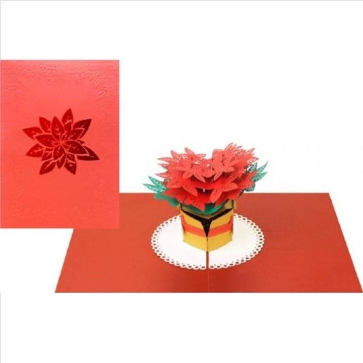 Origami Christmas Greeting Card - Pot of Poinsettia