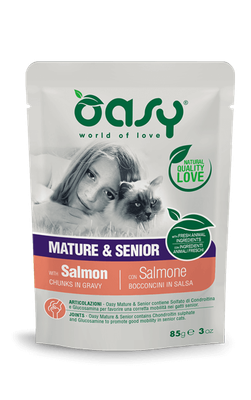 Oasy Chunks In Sauce - Mature &amp; Senior With Salmon 85 gr