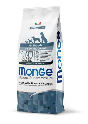 Monge All Breed Puppy Junior Trout, Rice and Potatoes - Natural Superpremium Dry Dog 12 Kg.