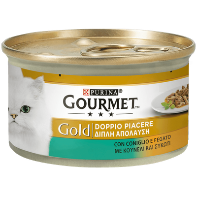 Gourmet GOLD DOUBLE PLEASURE CAT CAN WITH RABBIT AND LEATHER 85g