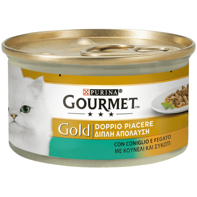 Gourmet GOLD DOUBLE PLEASURE CAT CAN WITH RABBIT AND LEATHER 85g