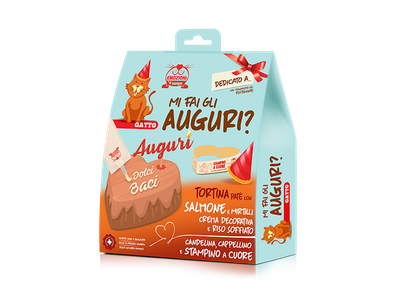 Kit with Cap, Candle, Decorative Cream and Salmon-flavored Cat Cake 100 gr.