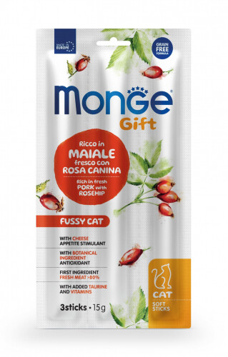 Monge Gift Cat Picky Appetite Rich in Fresh Pork with Rosehip and Cheese - Soft Stick