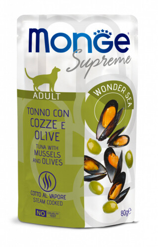 Monge Supreme Adult Pouches Tuna, Mussels and Olives - Cat 80g