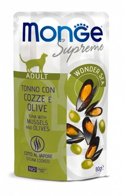 Monge Supreme Adult Pouch Tuna, Mussels and Olives - Cat 80g