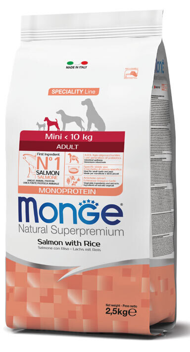 Mini Adult Salmon &amp; Rice Monoprotein - Monge Natural Superpremium Dry Dog 2.5 Kg