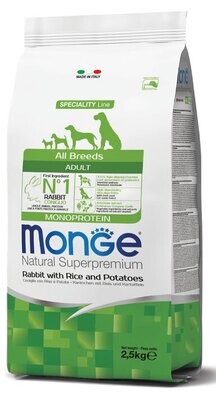 All Breeds Adult Rabbit, Rice &amp; Potatoes Monoprotein - Monge Natural Superpremium Dry Dog 12 Kg