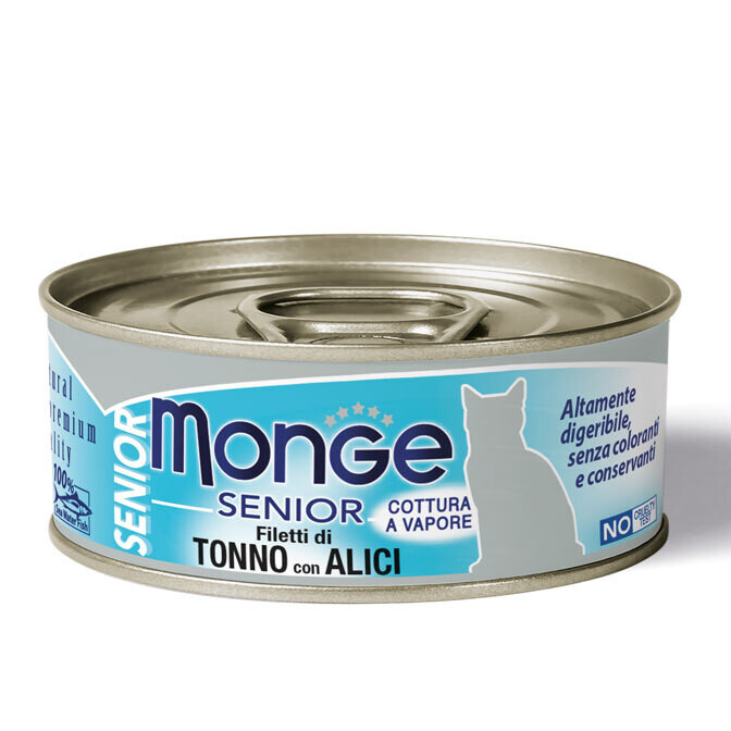 Monge Jelly Tuna Fillets With Anchovies - Senior - Can Cat 80gr