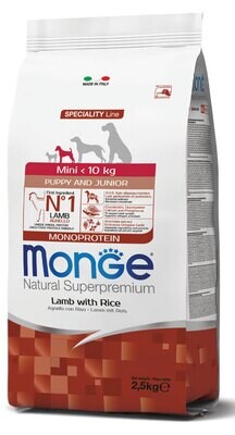 Mini Puppy Lamb &amp;amp; Rice Monoprotein - Monge Natural Superpremium Dry Dog Food 2.5 kg
