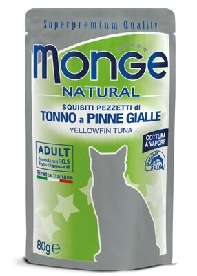Monge Natural Yellowfin Tuna Pouches - Cat 80gr
