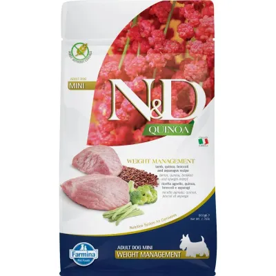 Farmina N&amp;D Quinoa Dog Weight Management Lamb, Broccoli And Asparagus Adult Mini Gr.800