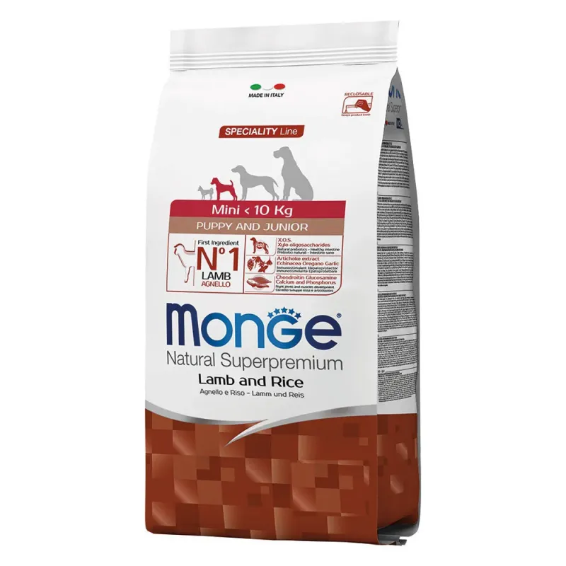 Mini Puppy Lamb &amp; Rice Monoprotein - Monge Natural Superpremium Dry Dog Food 7.5 kg
